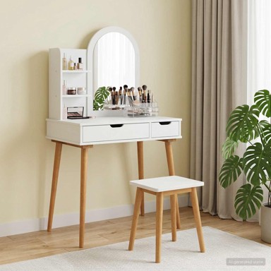 Set toaletnog stolića FAUSKE, 3 kom, 76 x 50 x 143 cm, bijeli