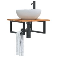 Zidna polica za lavabo – umivaonik, čelik i masivno bagremovo drvo, 50 x 50 x 2 cm, tamno smeđa i crna, pravokutna