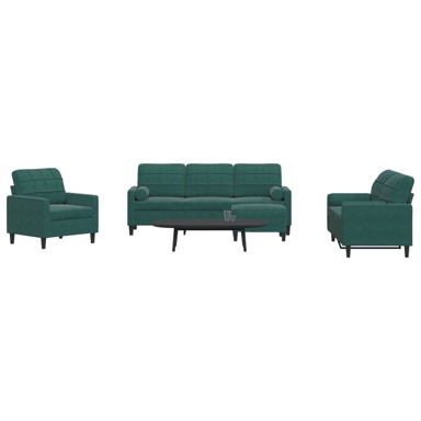 Set sofa, 4-dijelni, baršunasti s jastucima, tamnozeleni
