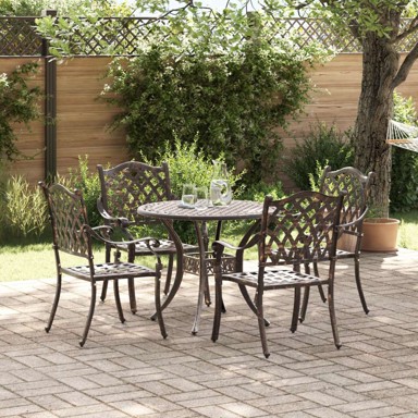 Vrtni set za objed, 5 kom, aluminij, brončana