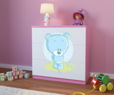 Dječja komoda Plavi medvjed, roza, 80×80×41 cm