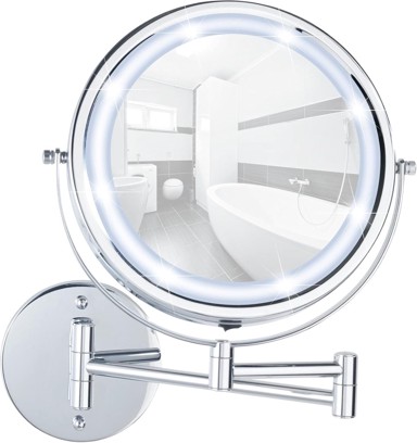 WENKO Power-loc LED zidno ogledalo lumi, kozmetičko ogledalo s 5x povećanjem, montaža bez bušenja