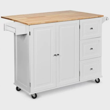 Kuhinjska kolica s radnom plohom, kuhinjski otok s držačem za ručnike i ladicama, 136x76x91cm, bijela