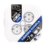 Produžni kabel motalica 3+2USB, 7 m