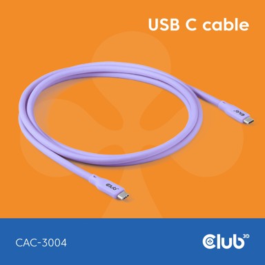 CLUB 3D USB-C kabel Lifestyle, 240 W, 20 Gbps, 2 m, lila