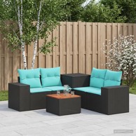 Set sofa 6 kom. poli ratan i čelik, crni i plavi