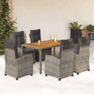 7-dijelni vrtni set od poli-ratana, stol 150 cm, sa naslonom za noge, sivi