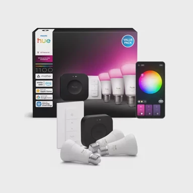 PHILIPS Hue smart žarulje + Hue bridge pro + prigušivač, 2xE27, 1100 lm, 2200–6500 K + RGB