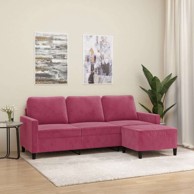 Trosjed s tabureom baršun 180 cm, boja crnog vina