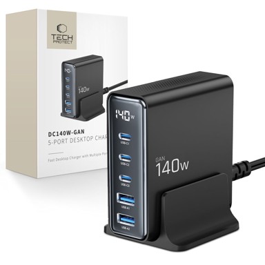 TECH-PROTECT Zidni punjač PD140W QC3.0 GaN 3x USB + 2x Type C super brzi