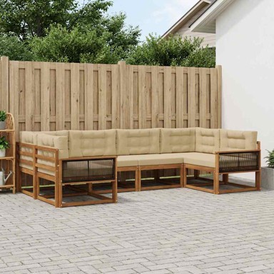 Set vanjskih sofa, 6-dijelni, s jastucima, prirodni i bež