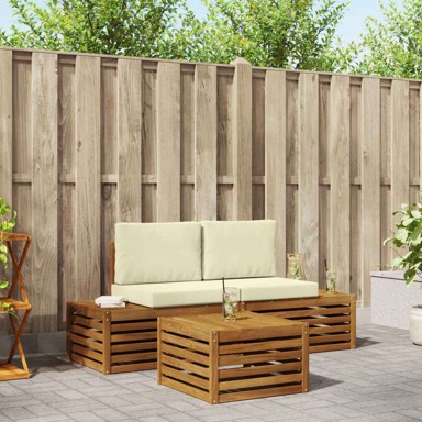 Set vanjskih sofa s jastucima, prirodna i krem, 3 kom