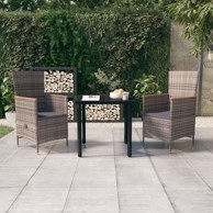 3-dijelni vrtni blagovaonski set s jastucima, sivi, dužina stola 80 cm, siva i smeđa