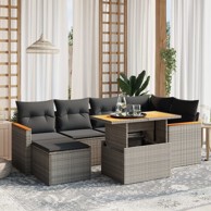 Set vrtnih sofa, 7 kom, poliratan, s jastucima, crni