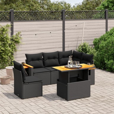 6-dijelni set vrtnih sofa s jastucima crni od poliratana