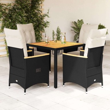 Vrtna garnitura, 5-dijelni set s jastucima od poliratana, 90 x 90 x 75 cm, pe rattan, crna