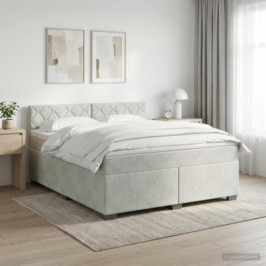 Boxspring krevet s madracem 140 x 190 cm od baršuna, svjetlosivi