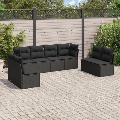 8-dijelni set vrtnih sofa od poliratana s jastucima crni