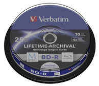 VERBATIM 1x10 M-Disc BD-R BluRay 25GB 4x Speed Cakebox printable