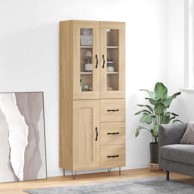 Visoka komoda hrasta sonome 69 5x34x180cm od konstruiranog drva , 1 drvena vrata 3 ladice