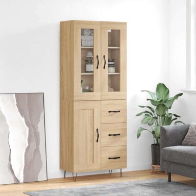 Visoka komoda hrasta sonome 69 5x34x180cm od konstruiranog drva , 1 drvena vrata 3 ladice