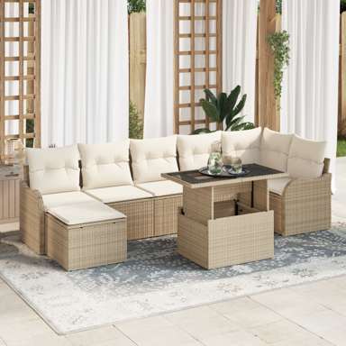 8-dijelni vrtni sofa set s jastučićima, poli-ratan, akacija, bež