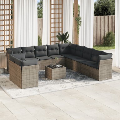12-dijelni set vrtnih sofa od poliratana s jastucima sivi