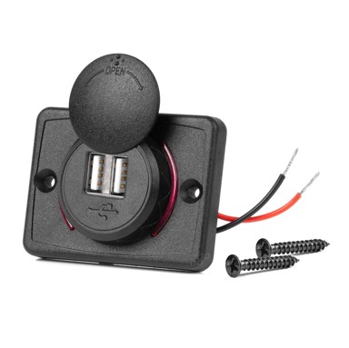 AMIO Vodootporni modularni auto punjač sa crvenim LED osvjetljenjem, 2xUSB, 12/24V