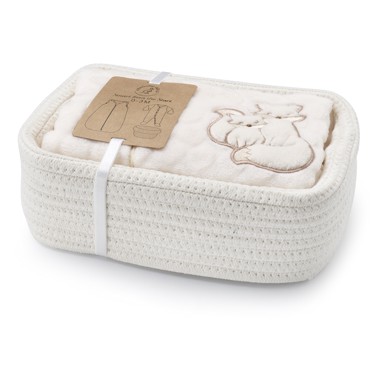 KENGURU GOLD Poklon košara s vrećom za spavanje TOG 2 Popcorn Owl i odijelcem Hazelnut, 6 mj