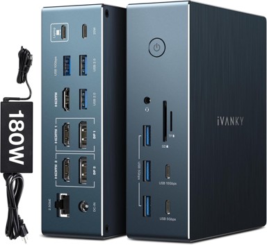 IVANKY Priključna stanica, 20 u 1, za MacBook Pro, trostruki 4K@60Hz monitor, DisplayLink, 180 W, 2.5GbE, 3 x HDMI, 10 Gbps