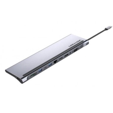 VENTION Docking stanica Multi-function, USB-C, DP, HDMI, VGA, USB-C Gen 1, 2x USB 3.0, 1x RJ45, 1x SD/TF, PD 100W, crna