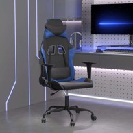 Masažna gaming stolica, crno-plava, umjetna koža, bez naslona za noge
