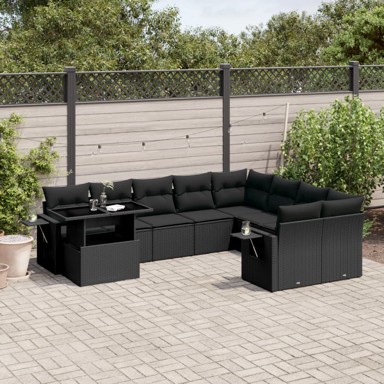 10-dijelni set vrtnih sofa s jastucima crni od poliratana