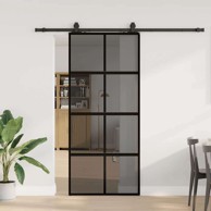 Klizna vrata s priborom od kaljenog stakla tamnoprozirna 90x205 cm crna