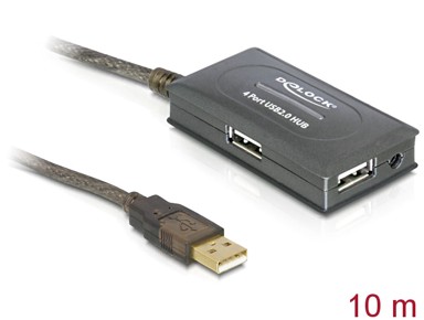 DELOCK USB 2.0 aktivni produžni kabel s 4-portnim hubom, 10 m