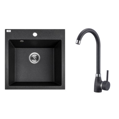 KUCHINOX Granitni sudoper Laveo Alena set s miješalicom i sifonom crni 49x49 cm