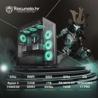Gaming stolno računalo Samurai Premium, AMD Ryzen 5 7500X3D, 32 GB DDR5, 1 TB SSD, Radeon RX 9070 XT 16 GB, Windows 11 Pro