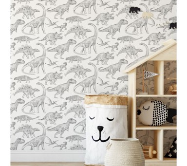 PASTELOWE Tapete, dinosauri, bijele
