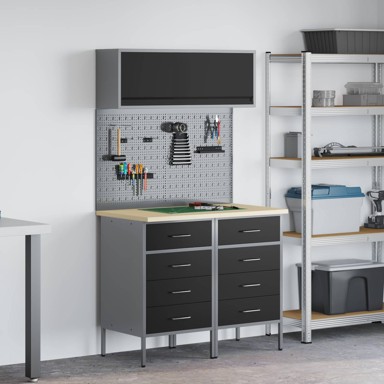 Set radnih ormarića s ladicama, 5 komada, s policom, crni