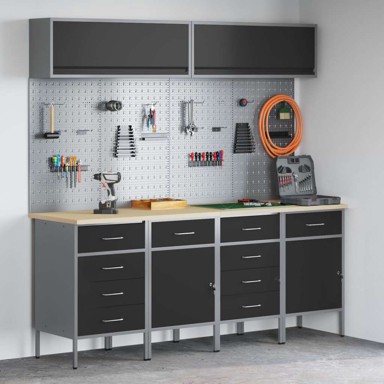 Set radnih ormarića s pohranom (set 10 kom), 200 x 55 x 200 cm, crna