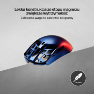 HYPERX Miš Pulsefire Haste 2 S Wireless Navy Gaming Mouse, gaming, bežični/Bluetooth/USB-C, 26000 DPI