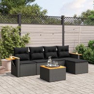 6-dijelni set vrtnih sofa s jastucima crni od poliratana