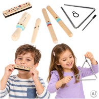 Drveni glazbeni instrumenti za djecu, triangl, palice, usna harmonika, glazbeni ribež