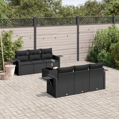 7-dijelni set vrtnih sofa od poliratana s jastucima crni
