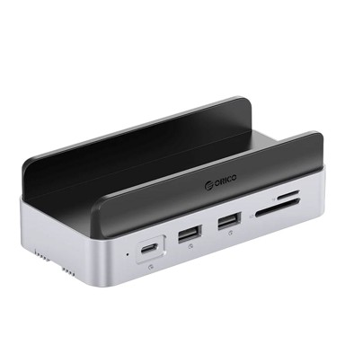 ORICO Priključna stanica MiniDock 10-u-1 za Mac mini, USB-C, HDMI, RJ45, SD/TF, srebrna