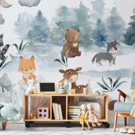 Foto tapeta Šumske igre, životinje u šumi naslikane akvarelom, 400x280 cm, vodootporna