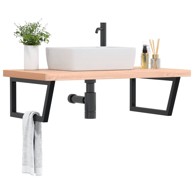 Zidna polica za umivaonik, čelik i masivna bukovina