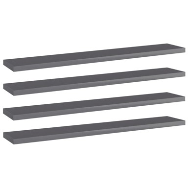 Police za knjige, 4 kom, 60 x 10 x 1,5 cm, iverica, visoki sjaj siva