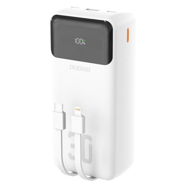 DUDAO Powerbank K15MAX, 30. 000 mAh, USB / USB-C / Lightning + kabeli 22,5W, bijela