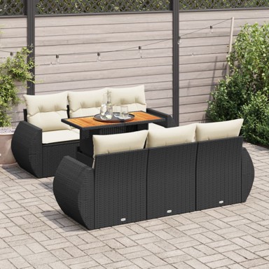 7-dijelni set vrtnih sofa od poliratana s jastucima crni